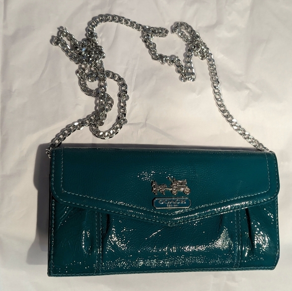 Coach Handbags - Coach Emerald Green Patent Leather Wallet with Chain
